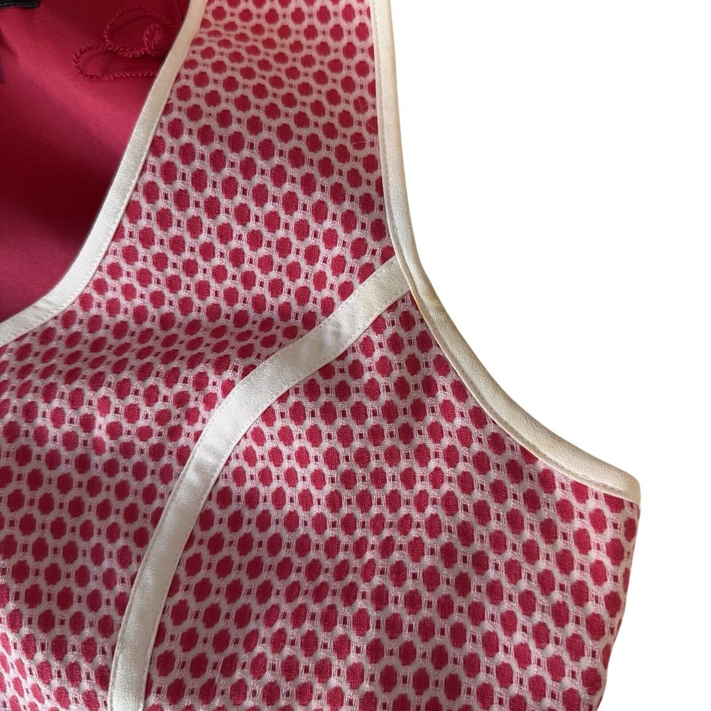 Adrianna Papell Guava Dot Sz 12 Pink White Piping U-Neck Texture Knit Dress $120 - Picture 7 of 10
